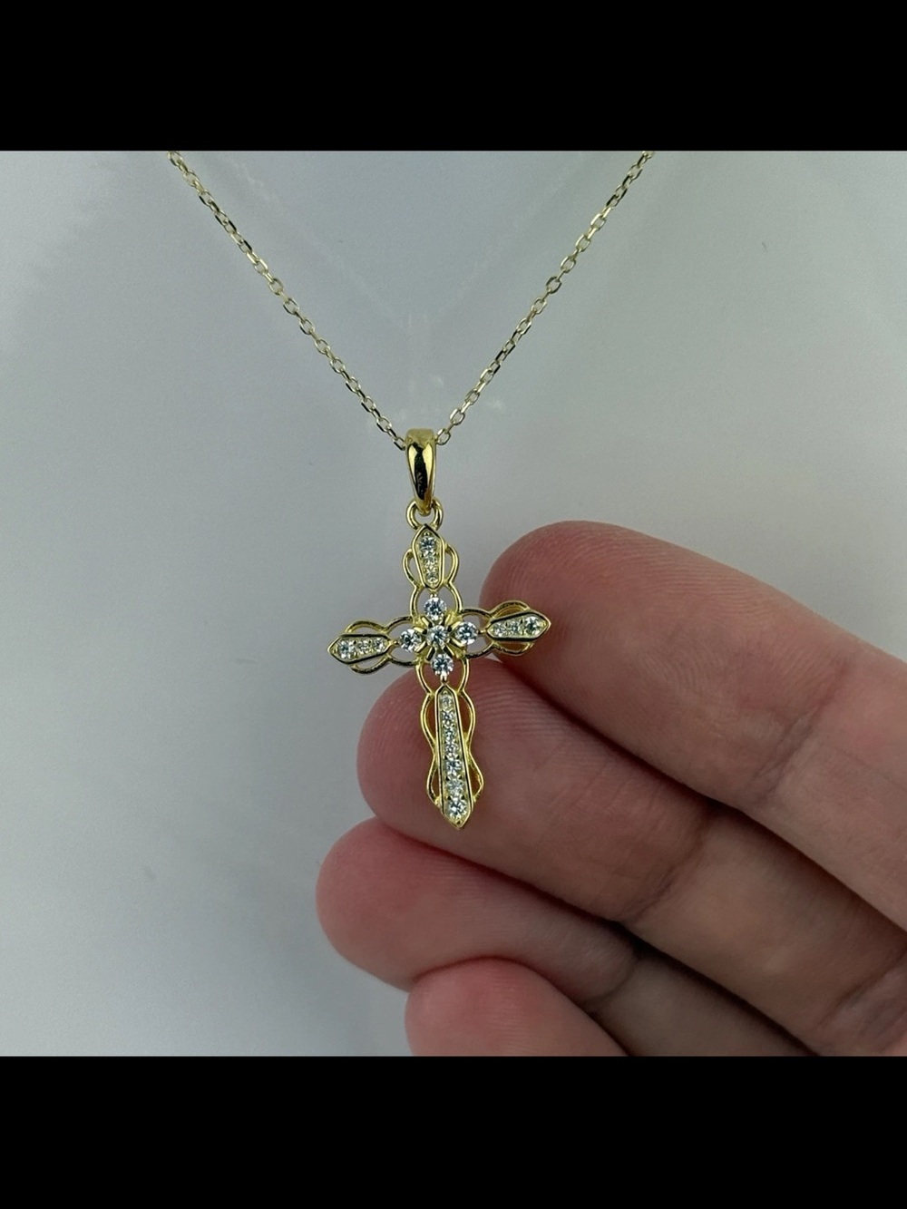 Gold Plated 925 Sterling Silver Cross Pendant Necklace Simulated CZ Diamonds NEW